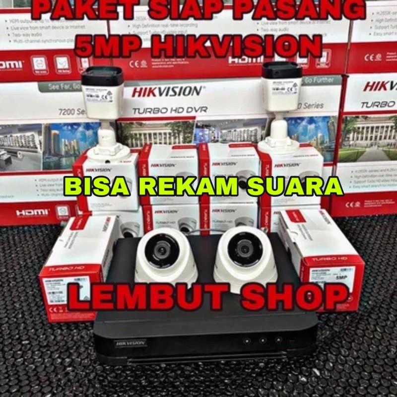 paket camera cctv 4 kamera hikvision 5mp audio build built in mic 4 channel ch bisa rekam suara