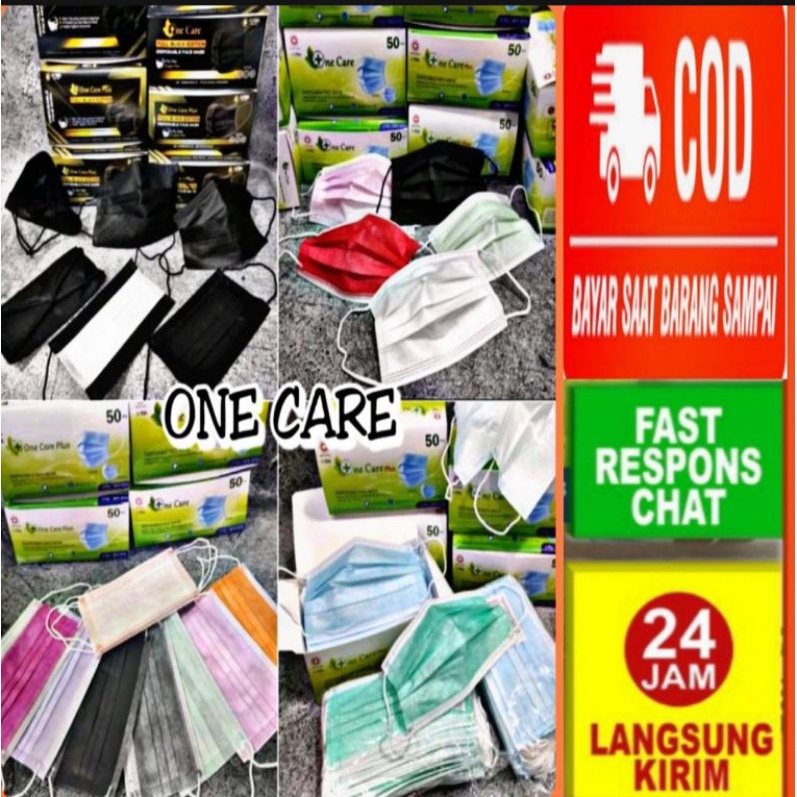 MASKER 3PLY ISI 50 PCS MASKER MEDIS 3PLY MASKER Earloop Masker kesehatan one care 3 ply 1 box warna