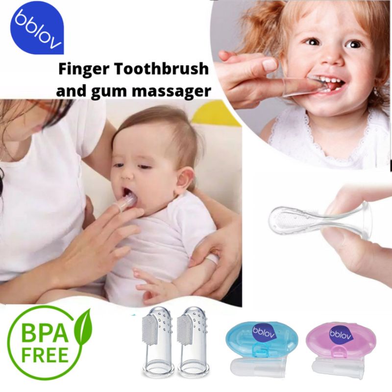 lov me❤ BBLOV Finger Toothbrush and gum massager Sikat Gigi dan Lidah Bayi dengan Tempat Simpan Sikat TB01