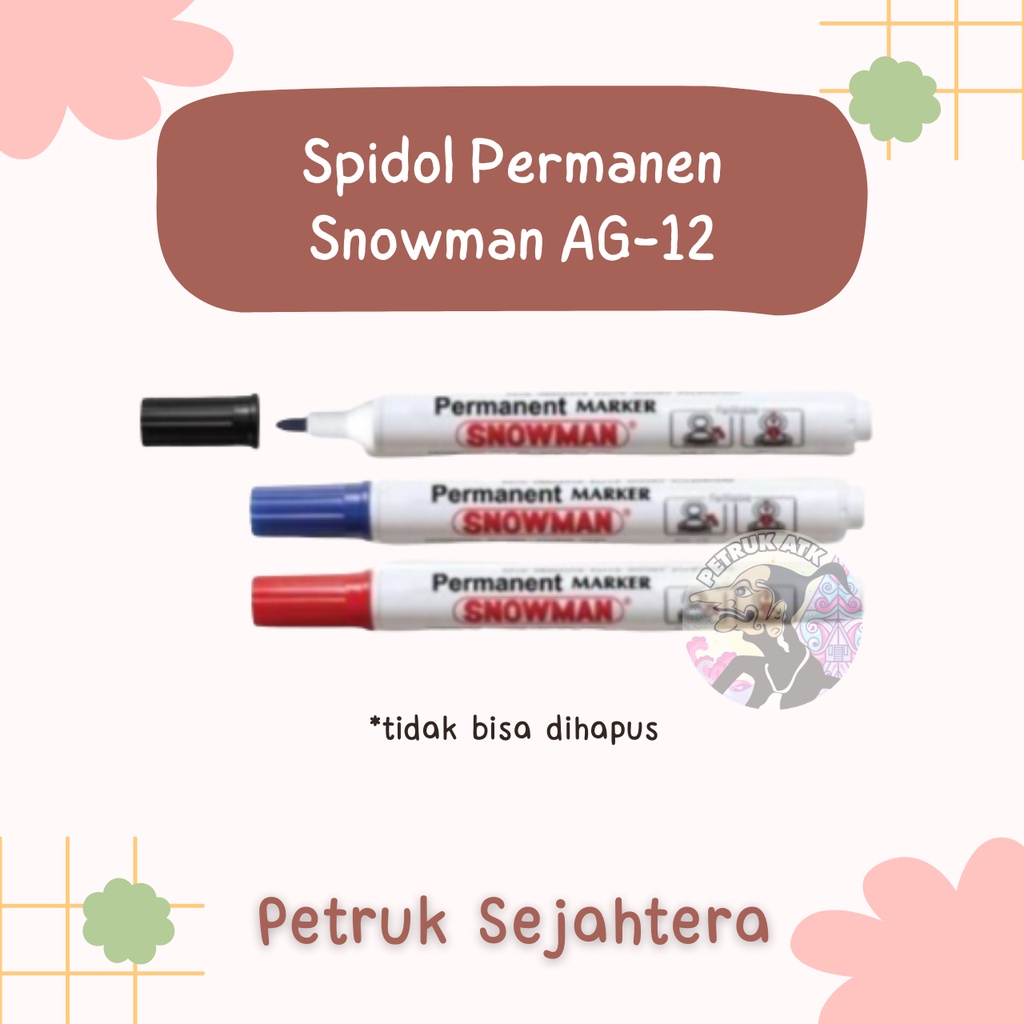 

[PCS] SPIDOL PERMANENT SNOWMAN AG-12 / PERMANEN AG12 HITAM / BIRU / MERAH (TIDAK BISA DIHAPUS)