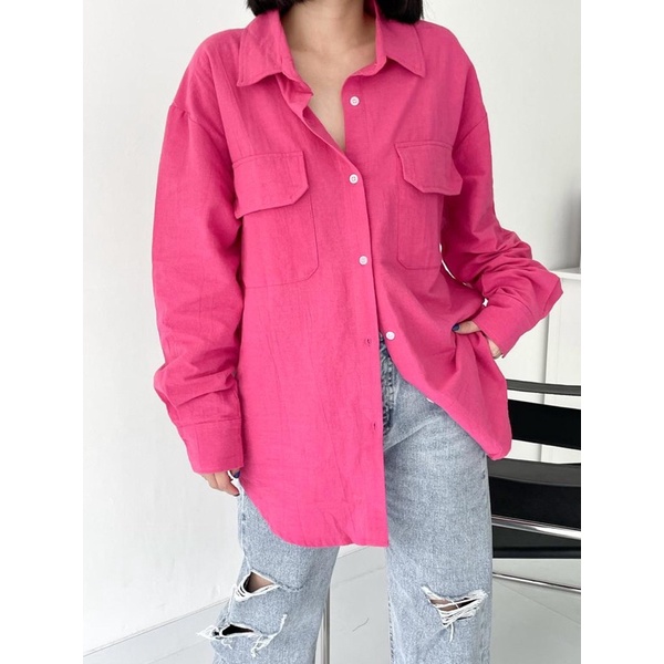 Blouse atasan wanita linen BIG SALE oversize shirt - kemeja basic polos wanita oversize bigsize jumbo blouse lengan panjang atasan formal kerja linen premium