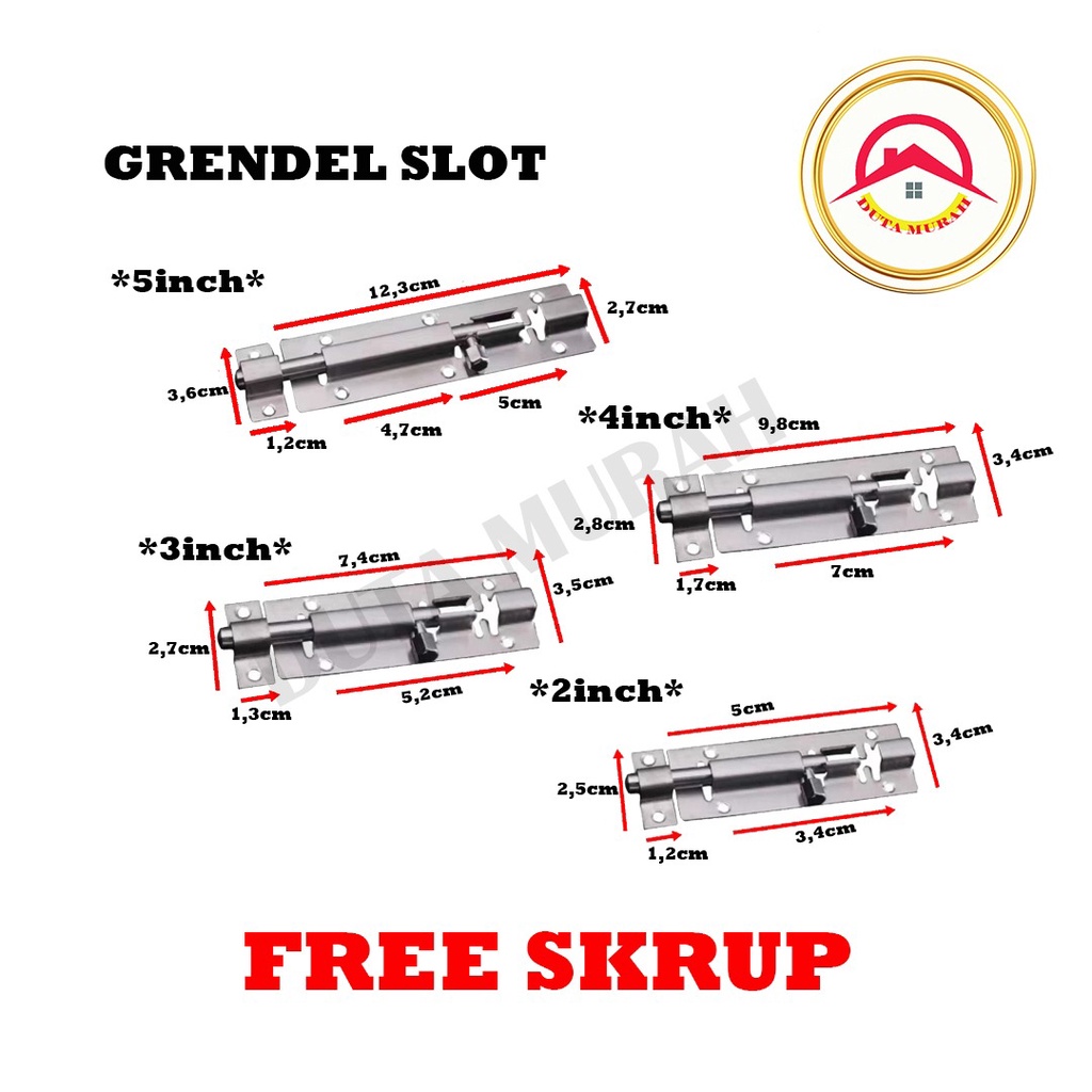 Grendel pintu stainless / grendel jendela / Slot Pintu / Slot Jendela 5 inch