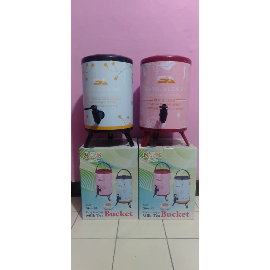 Termos milk tea bucket 8 liter Hot and drink motif bunga
