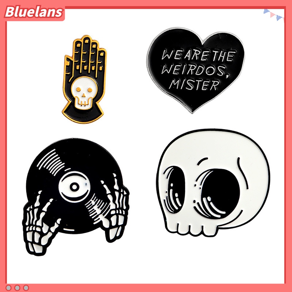 Bluelans Bros Pin Desain Kepala Tengkorak Tangan Hati Halloween Untuk Dekorasi Denim Kulit