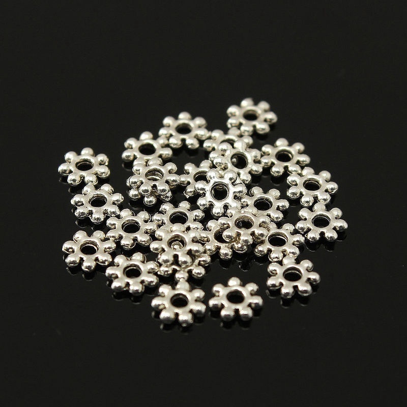 300pcs Manik-Manik Spacer Metal Lapis Silver Gaya Tibet Untuk Membuat Perhiasan 4mm Lubang 1mm