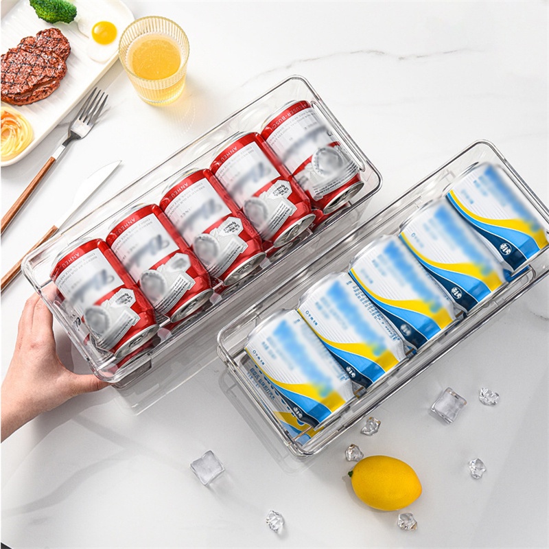 Dapur Plastik Transparan Hemat Ruang Soda Beer Can Tempat Botol Rolling Kulkas Beer and Beverage Storage Rack With Handle