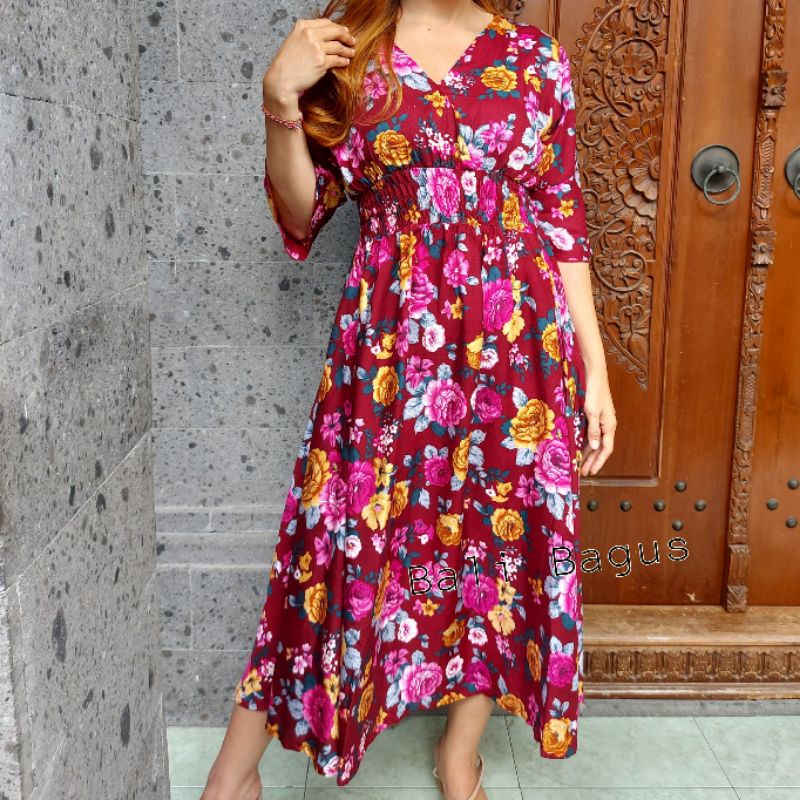 GAMIS BALI / DRES MOZA ( lengan lonceng)-Mw 1 maroon