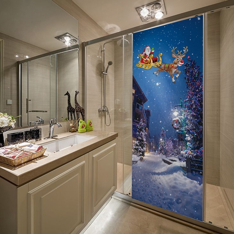 Zzz 2pcs / set Stiker Dinding / Pintu / Kulkas Motif Santa Claus Natal Untuk Dekorasi Rumah