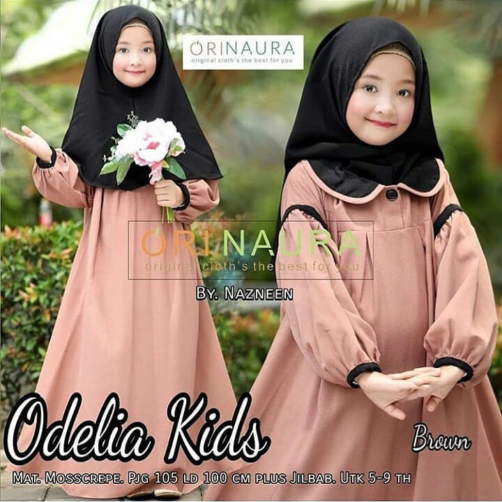 ODELIA SYARI KIDS Gamis Anak 7-8 TAHUN Panjang Trendy Modern Kids Baju Panjang Stelan Syar’i Polos