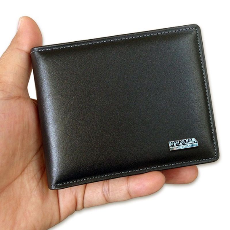SERBA 10.000!! Dompet Pria Retro 88C09 + BOX Dompet Kulit Sintetis Lipat Dua Multicard Stylish-Prada Hitam