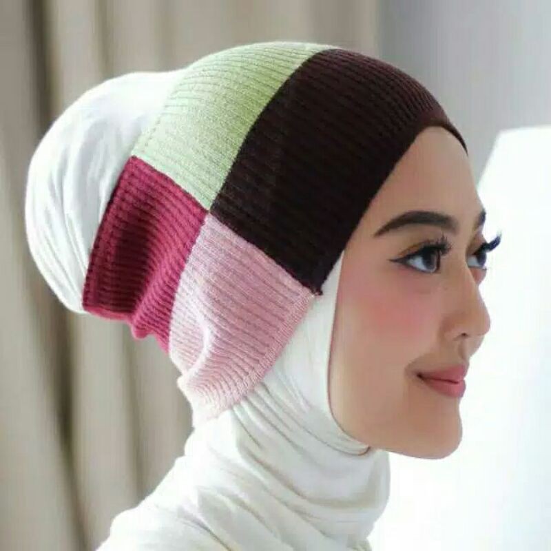 Ciput Rajut 4 Warna Premium 4 in 1/ INNER BANDANA HIJAB ANTI MELAR