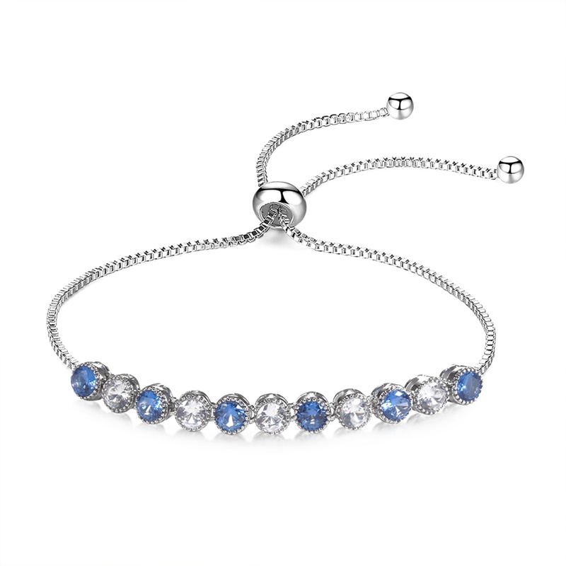 Gelang Tangan Zircon Bulat Warna Biruputih Untuk Wanita