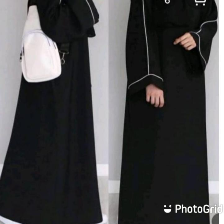 Baru Abaya Arab Hitam Basic List Putih Gamis Turki Bahan Jetblack Saudi  Resleting Depan