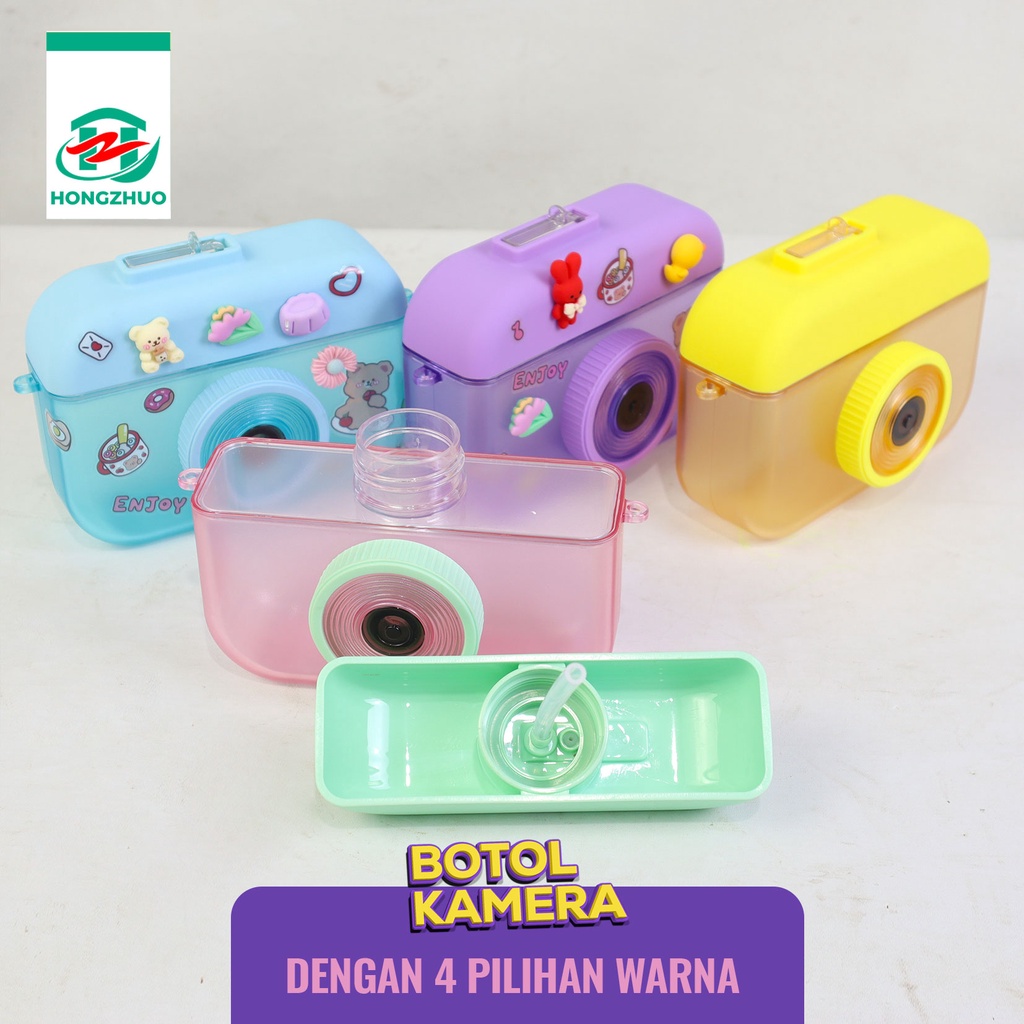 Hongzhuo Camera Bottle / Botol Kamera Unik / Botol Minum Anak Free Sticker Karakter 400ml BPA FREE-2