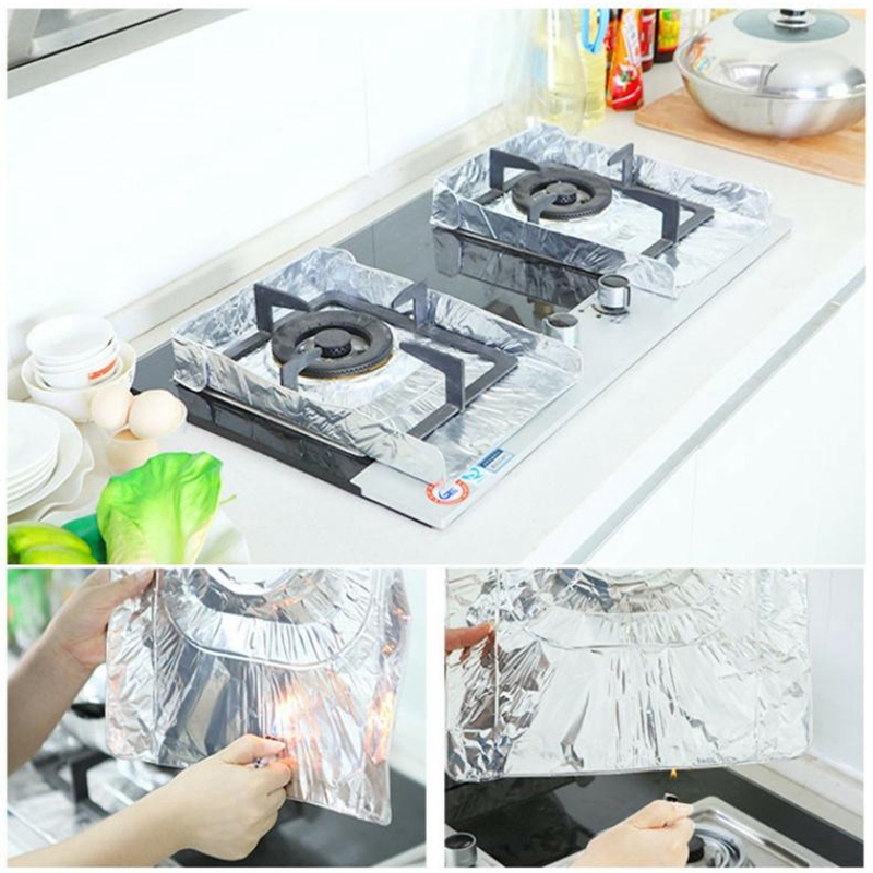 2pcs/set Kompor Gas Aluminium Foil Pad Alas Kertas Kompor Tahan Minyak Dapat Digunakan Kembali Foil Timah Kompor Gas Perlindungan Permukaan Mat Burner Cover Pelindung Aksesoris Dapur