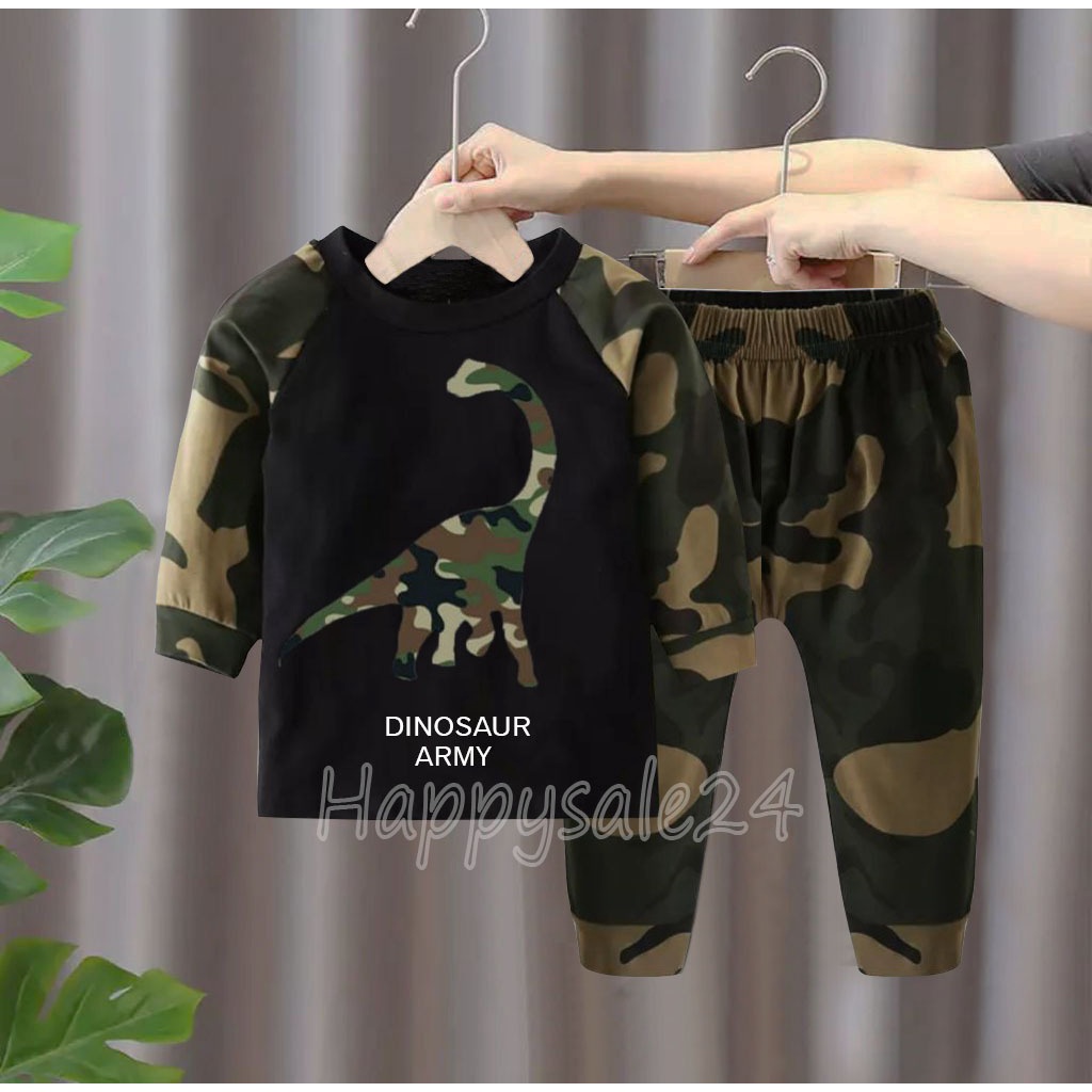 COD SETELAN ANAK ANAK BAJU ANAK ANAK 1-5 TAHUN SETELAN LENGAN PANJANG DINO ARMY SETELAN ANAK DINO