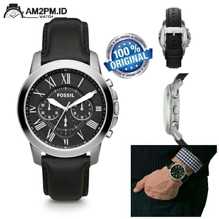 Suplier Jam Tangan Fossil Grant Chronograph Black Leather FS4812P Ori