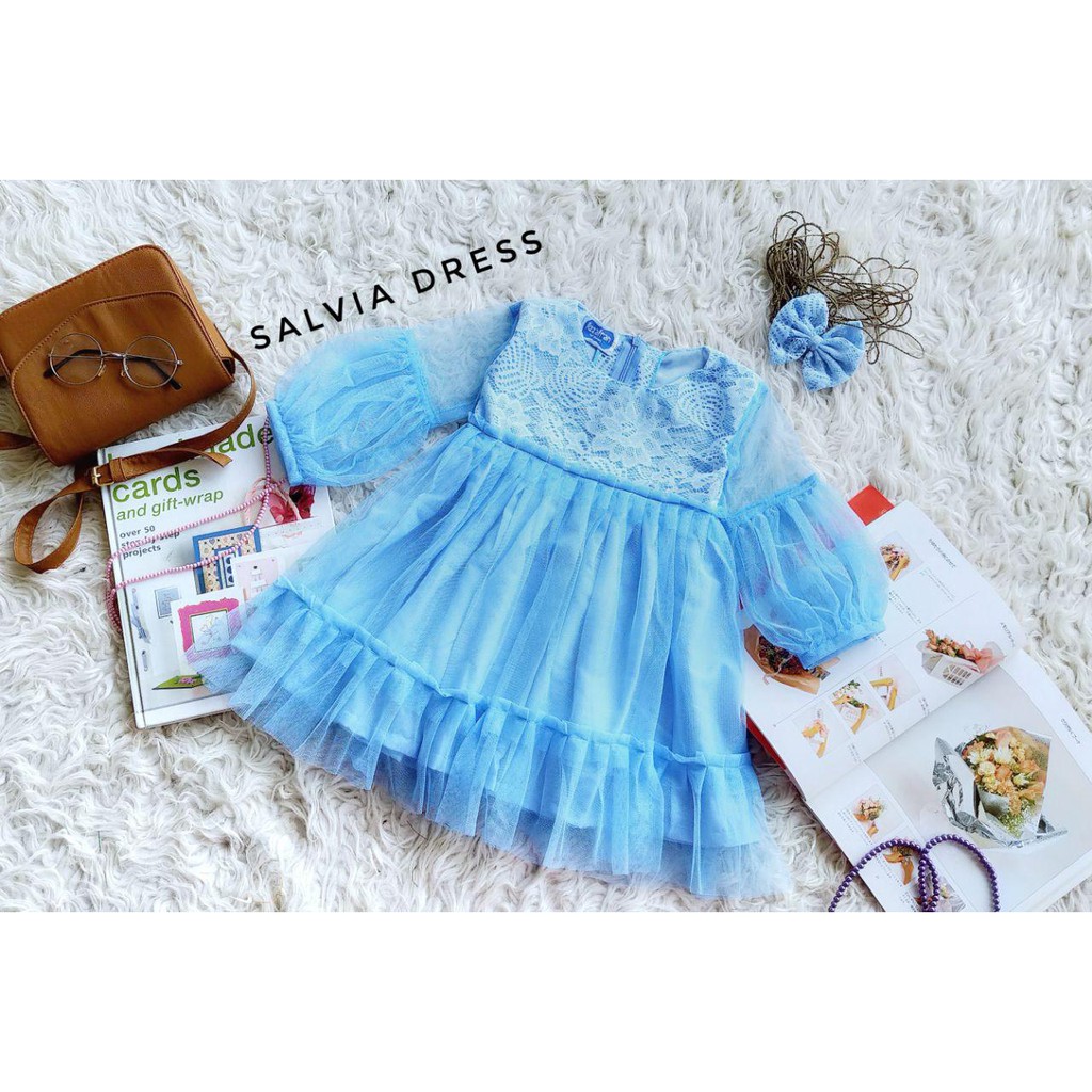 SALVIA DRESS BROKAT WARNA BABY BLUE