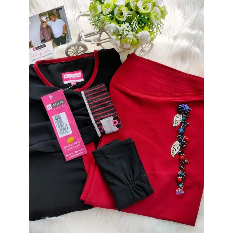 Aulia Set gamis Sultan 5 black maroon premium terlaris