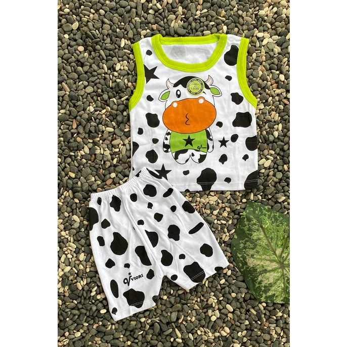 baju anak lucu murah motif cow setelan kutung 3-18bulan