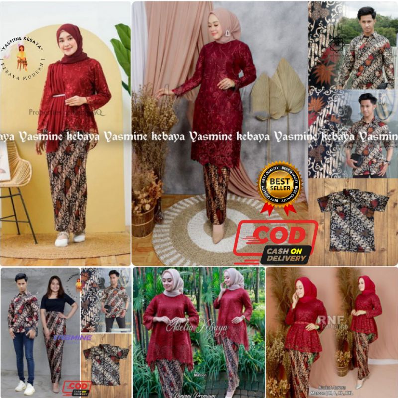 BAJU BATIK COUPLE / COUPLE SARIMBIT / COUPLE KEBAYA BROKAT TUNIK SET KEMEJA BATIK MODERN KELUARGA /COUPLE BATIK KENANGA HITAM/KEBAYA MAROON/MERAH MAROON