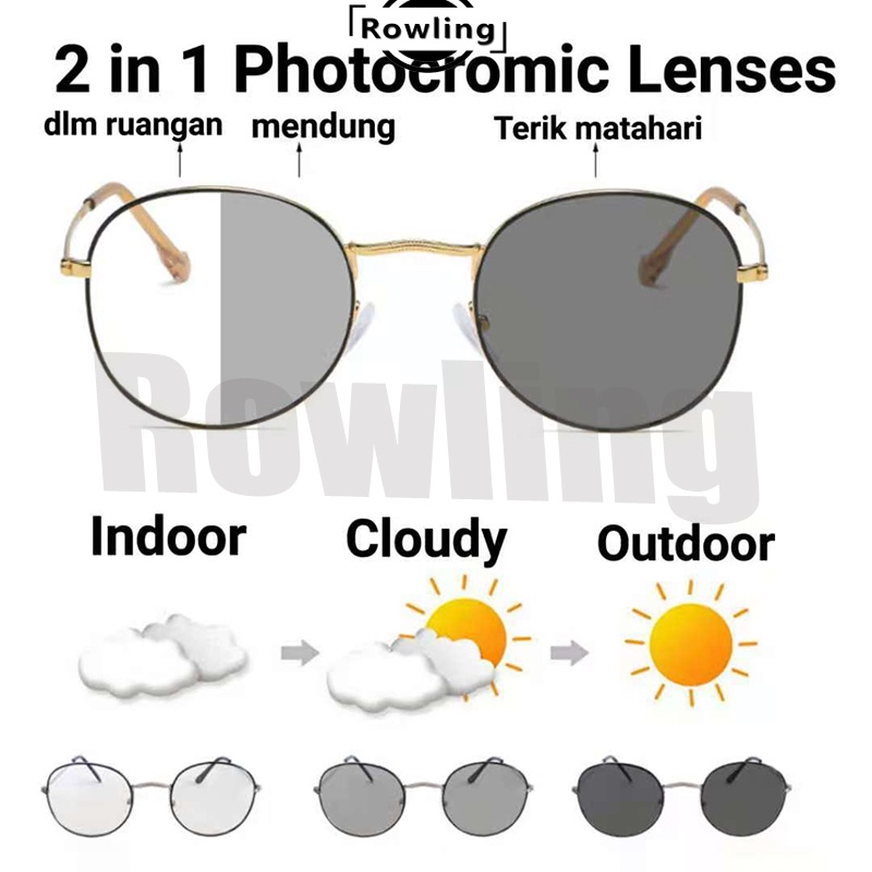 Rowling(pc-80)2 In 1 Kacamata lensa photocromic anti radiasi wanita pria kacamata bingkai Titanium perubahan warna fotocromic