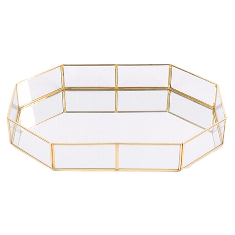 Nordic Terrarium Gold Mirror Glass Tray / Baki Kaca Emas / Dekor Rumah Pajangan meja 8 SISI tempat asesoris ukuran BESAR ala INST