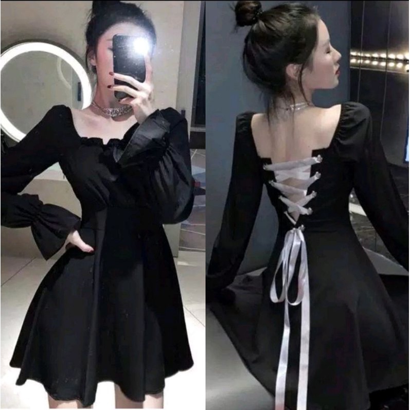 back bow rope dress vintage korean style goth dress