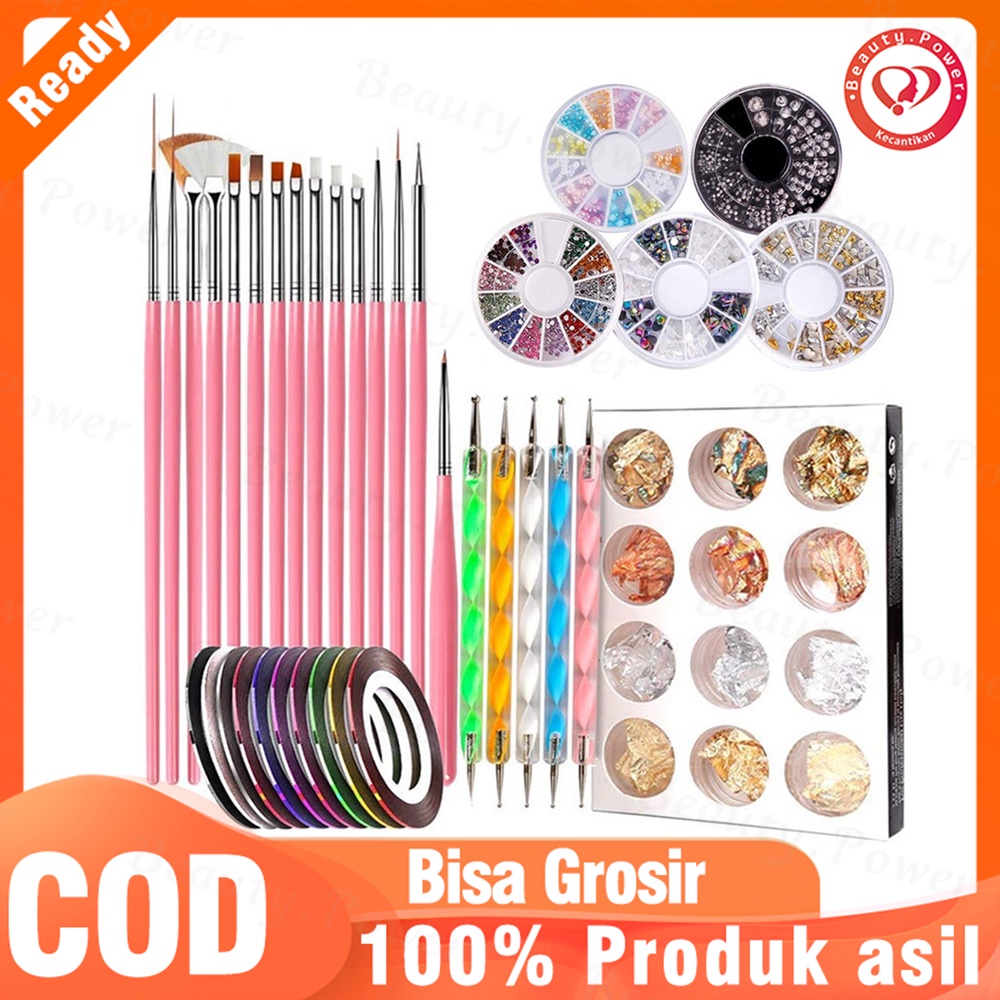 Kit Ujung Kuas Kuku Akrilik, Set Kombo Profesional DIY, Kit Seni Kuku Gel UV, Alat Gosok Ujung Kuku, Set Lem Akrilik, Spons Kuku untuk Manikur Luntur Warna