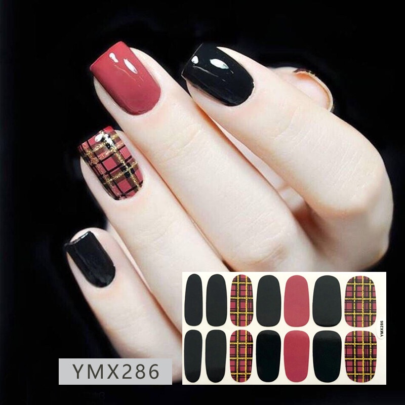 Ymx 14pcs / set YMX6 Stiker Kuku Motif Kartun Grafiti / Leopard Aksen Glitter Anti Air Untuk Nail Art