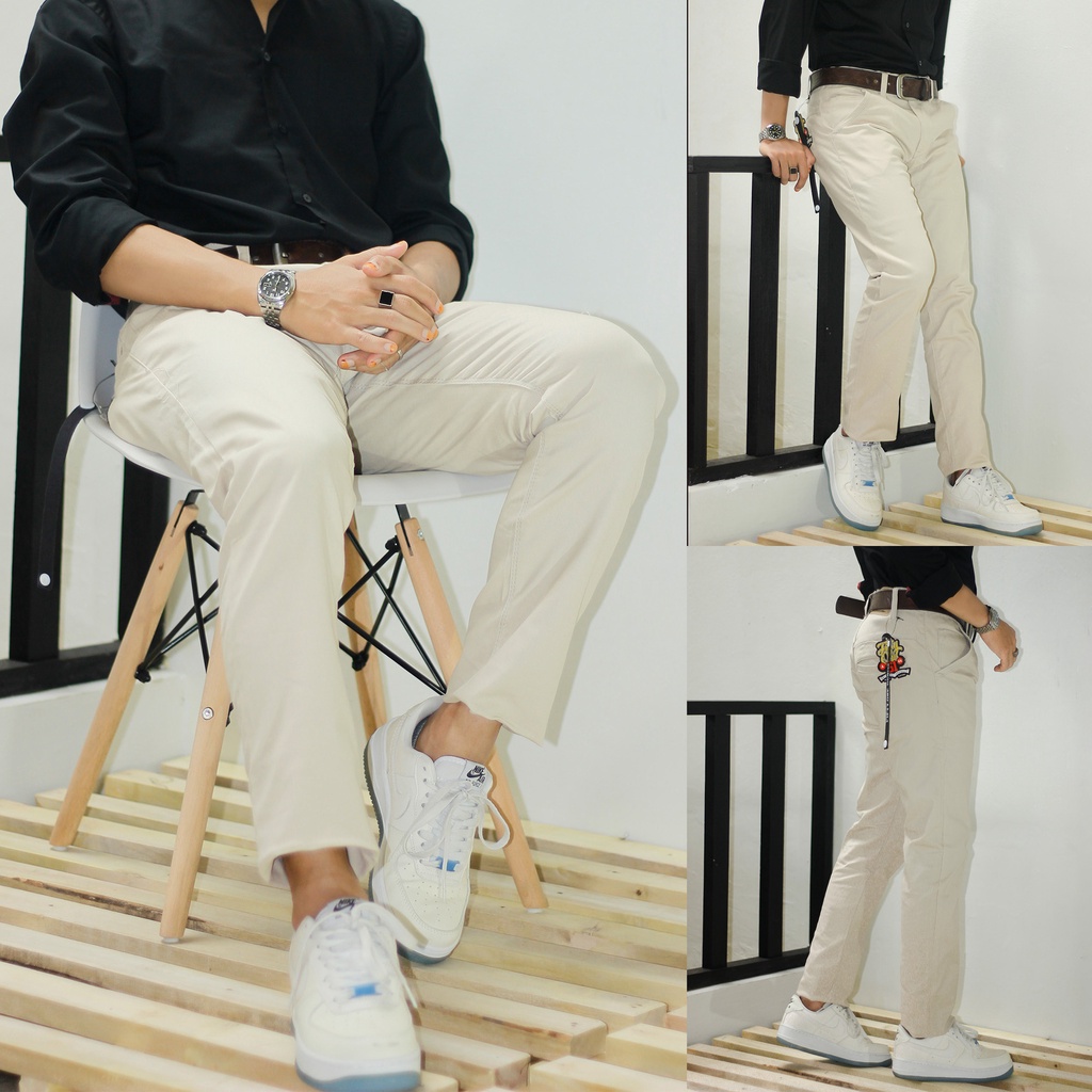 GEVAR Celana chino Panjang Cream