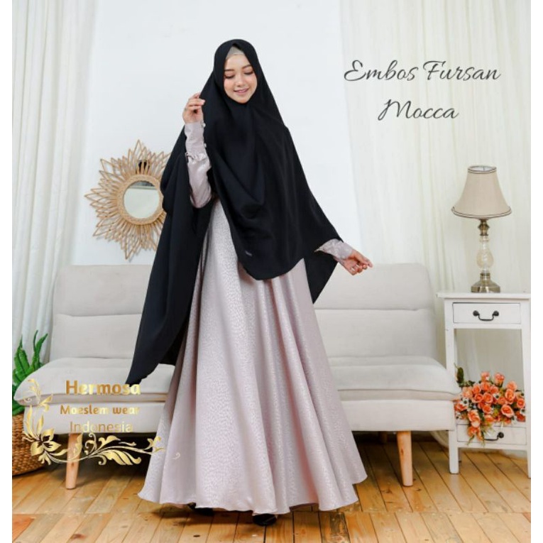 Gamis "Hermosa Ori" Embos Fursan Mocca Soft