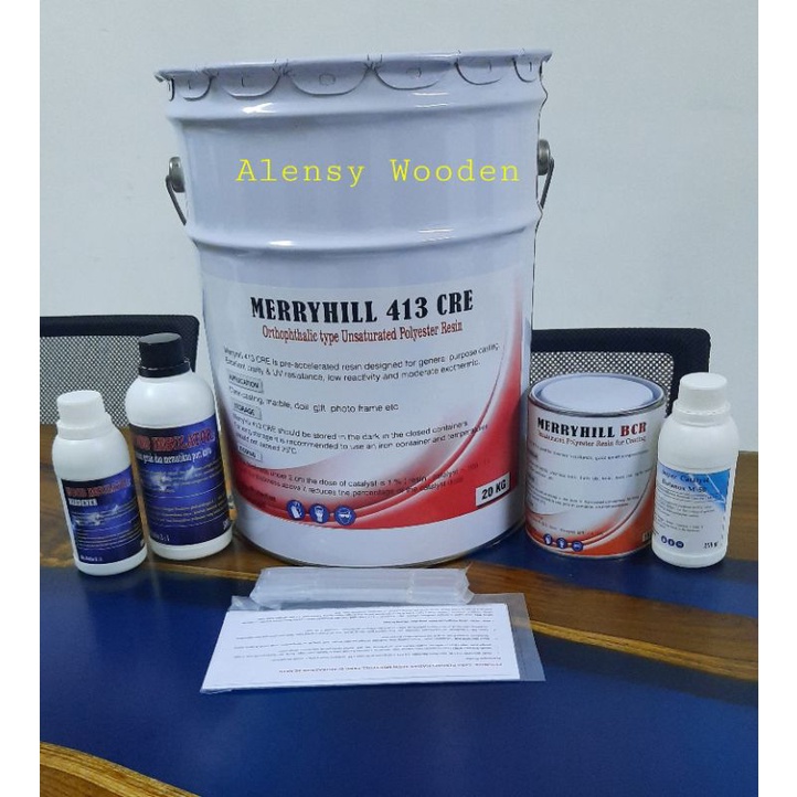 Resin bening Merryhill 413 CRE 20 kg + Wood Insulator untuk pembuatan meja
