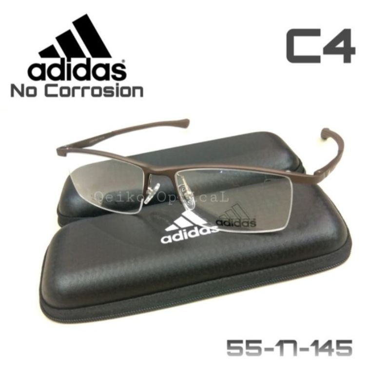 Kacamata Frame Pria Titanium Carbon Half Sporty Adidas -C4 Pewter Brown -No Corrosion