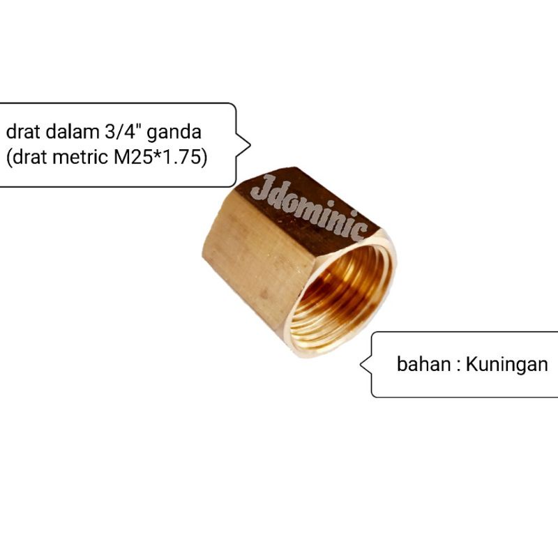 double nepel 3/4 drat dalam kuningan nipple naple napple napel ulir ganda dobel inner thread METRIC 