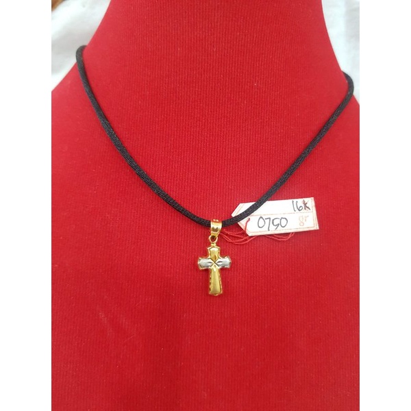 LT1389E117E liontin gold salib motif batik kombinasi emas putih asli berat 0.750 kadar 70% 16k