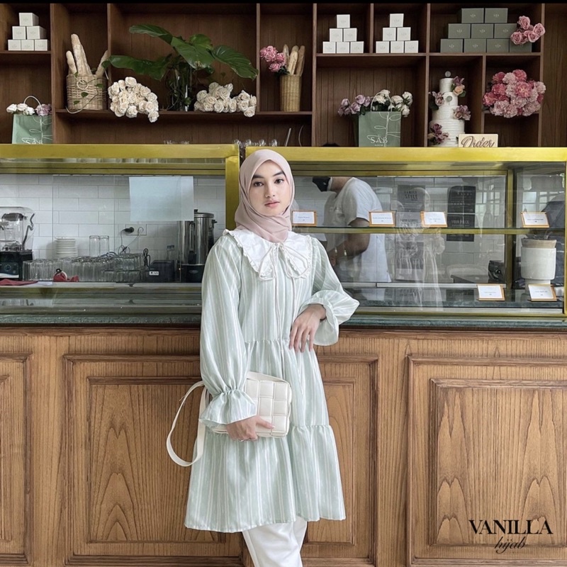 midi tunik stripes (pastel sage)