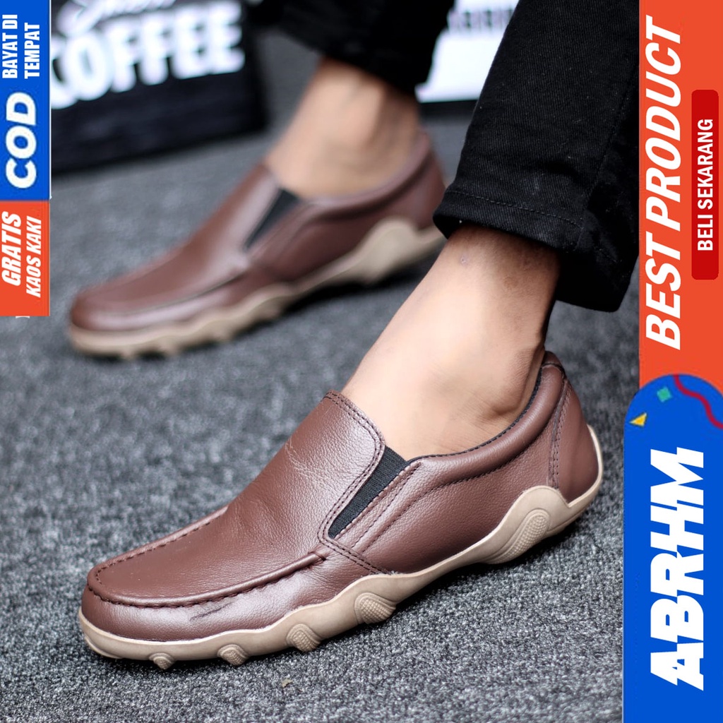 Abrhm Baran - Sepatu Formal Casual Pria Pantofel Kulit Asli Kerja Hitam