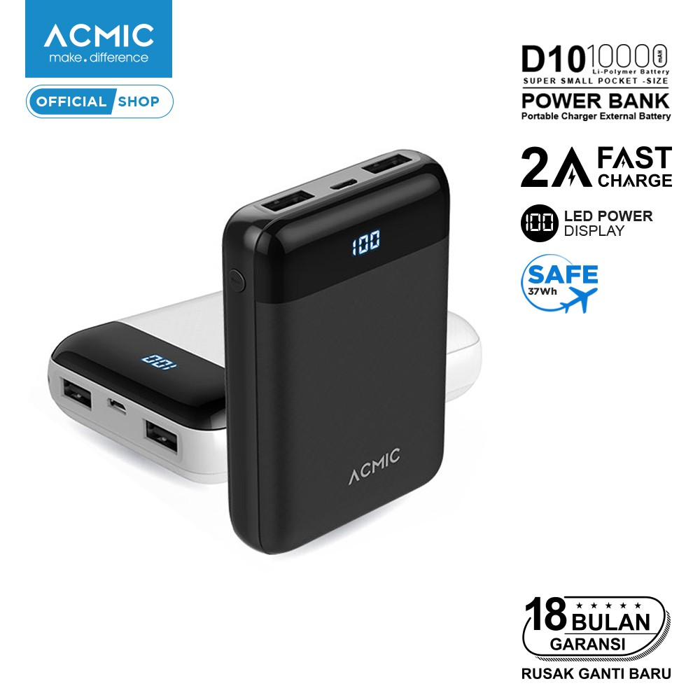 ACMIC D10 10000mAh Mini  PowerBank  Digital Display 2A 