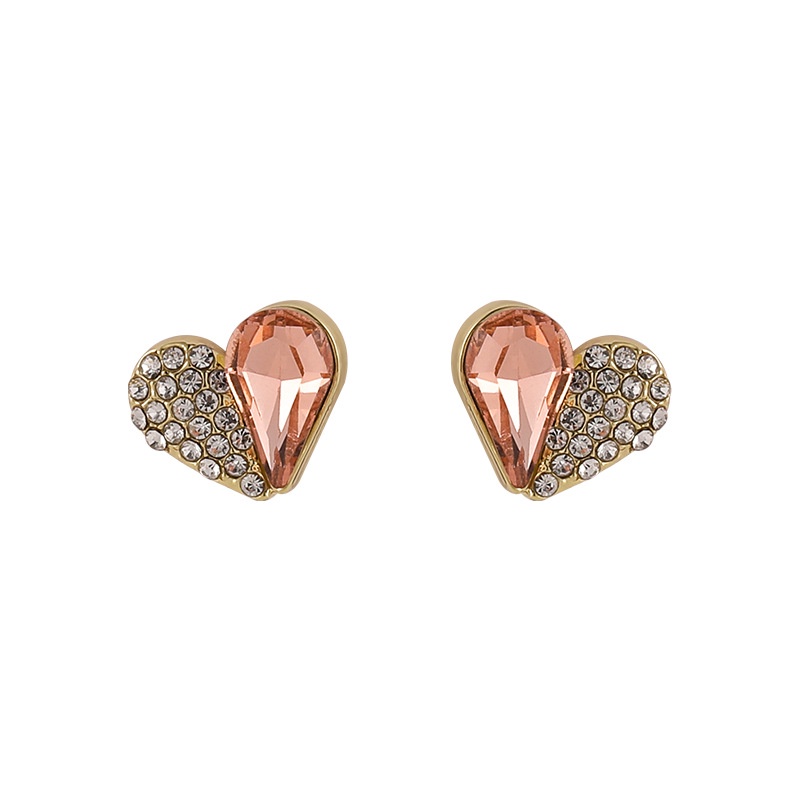 LRC Anting Tusuk Fashion Pink Pink Diamond Love Stud Earrings V52379