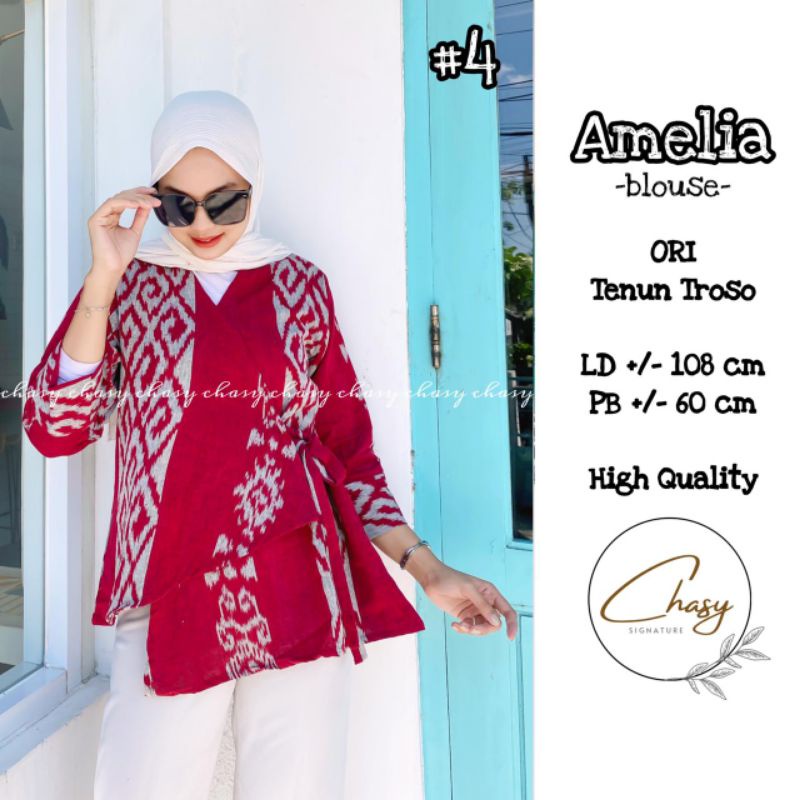 AMELIA BLOUSE / BLOUSE TENUN TROSO ORI MOTIF BATIK / BLOUSE BATIK / BATIK KERJA / BAJU KERJA WANITA