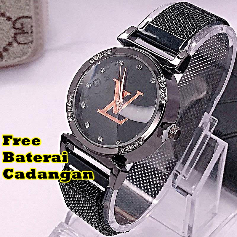 Jam Magnet / Jam Tangan Wanita Rantai Magnet FREE BATERAI LV Permata / Jam LV