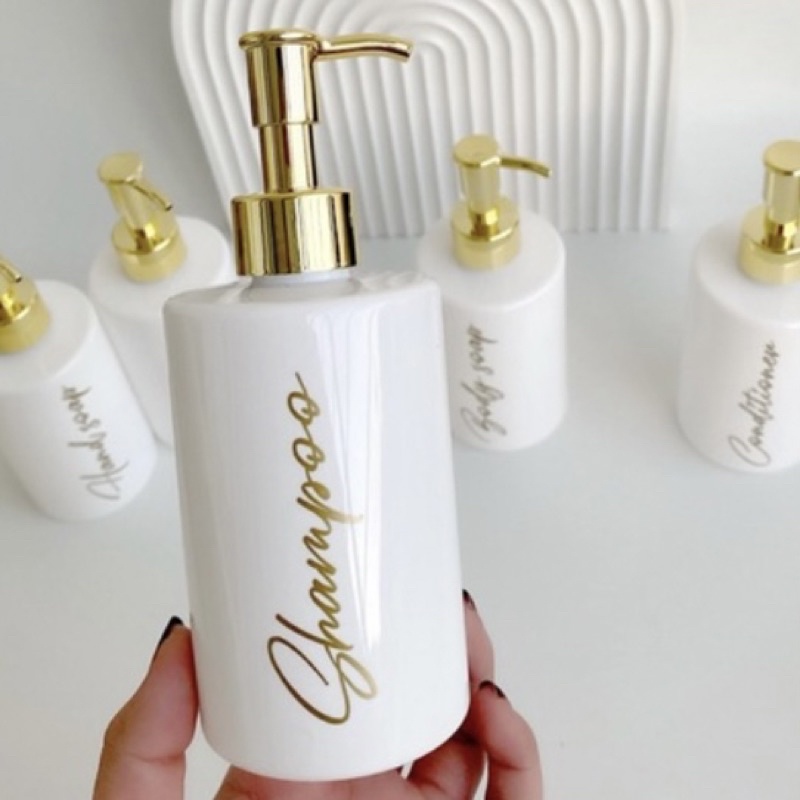 BOTOL PUTIH EXCLUSIVE 250ML AESTHETIC BOTTLE MINIMALIST REFILL ORGANIZER TEMPAT SABUN CAIR PUMP LOTION CLIP OIL GOLD TEMPA