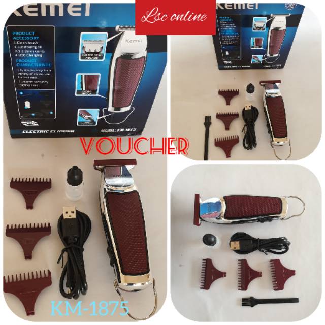 Alat mesin potong pangkas cukur Rambut Pria KM 1875 Hair cliper Kumis Jenggot Cas Shaver Recharger Kemei