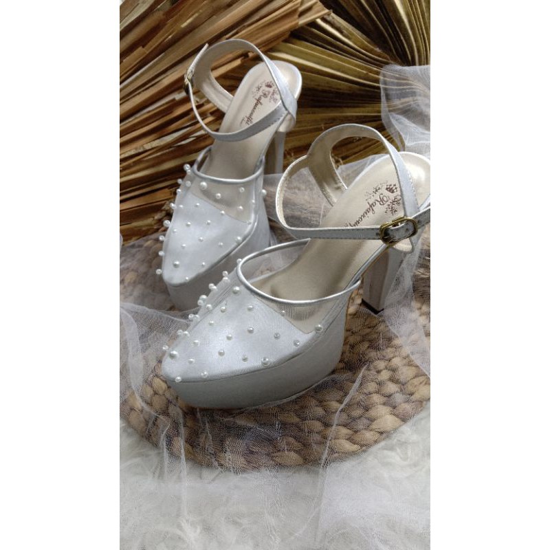 sepatu purri silver mutiara tabur cantik sepatu wanita 12cm