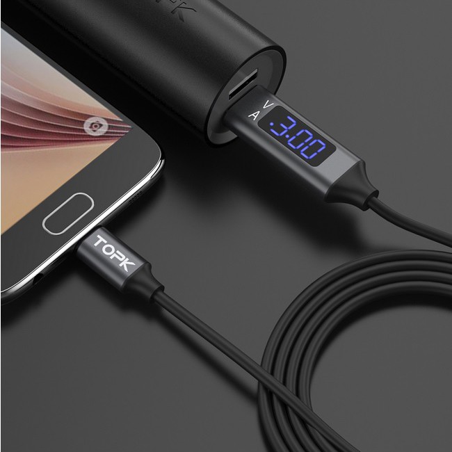 TOPK Kabel Charger Micro USB TPE 3A 1 Meter with Voltage Meter