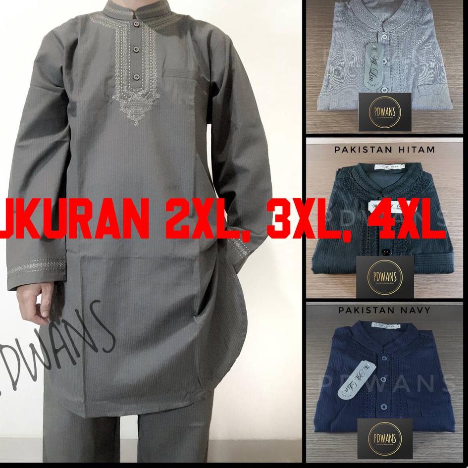 ✔️100% Terpercaya❤️ - SETELAN PAKISTAN JUMBO DEWASA Baju Koko Bordir Muslim Pria BAJU UMROH