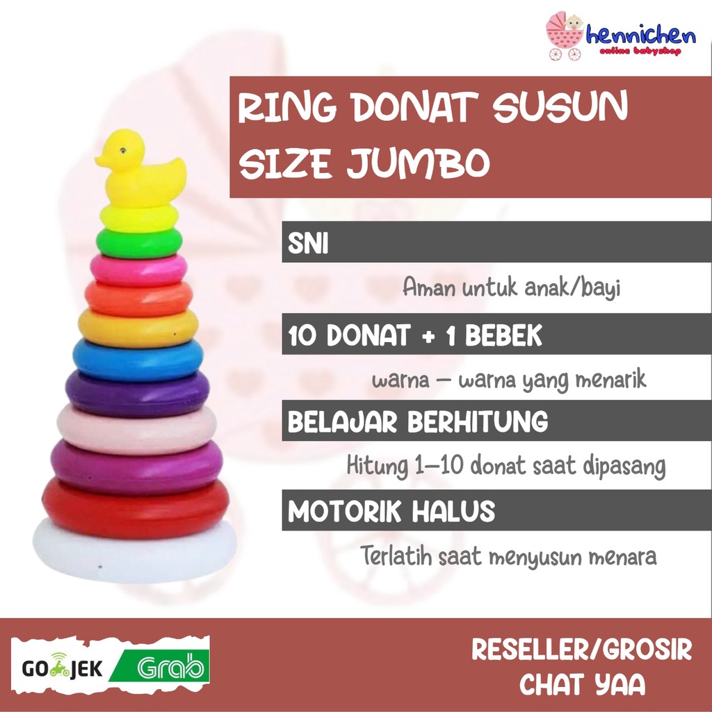 Mainan Edukasi Anak Menara 10 Susun Donat Lingkaran / Ring Donut Bebek Mainan Anak