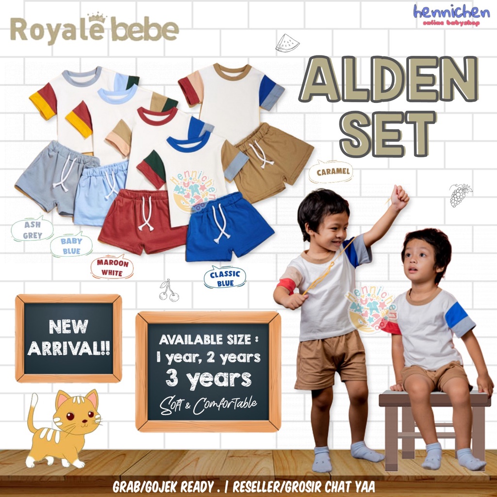 ROYALE BEBE ALDEN SET SETELAN BAJU PENDEK CELANA PENDEK PAKAIAN SETELAN ANAK 1 - 3 TAHUN