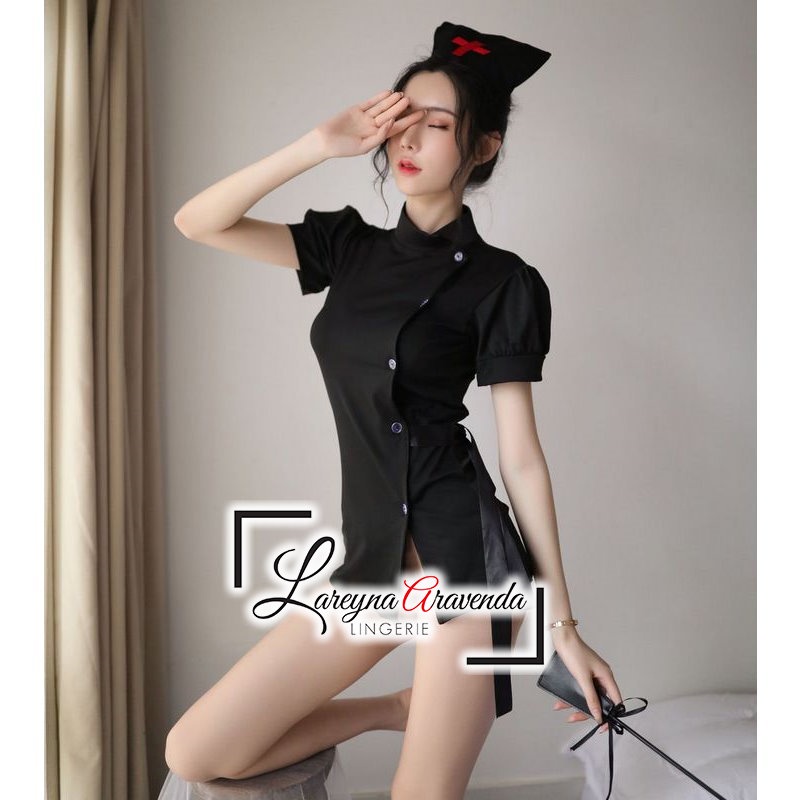 Set Lingerie Seksi + G String + Bando Model Cosplay Executive Nurse LG091